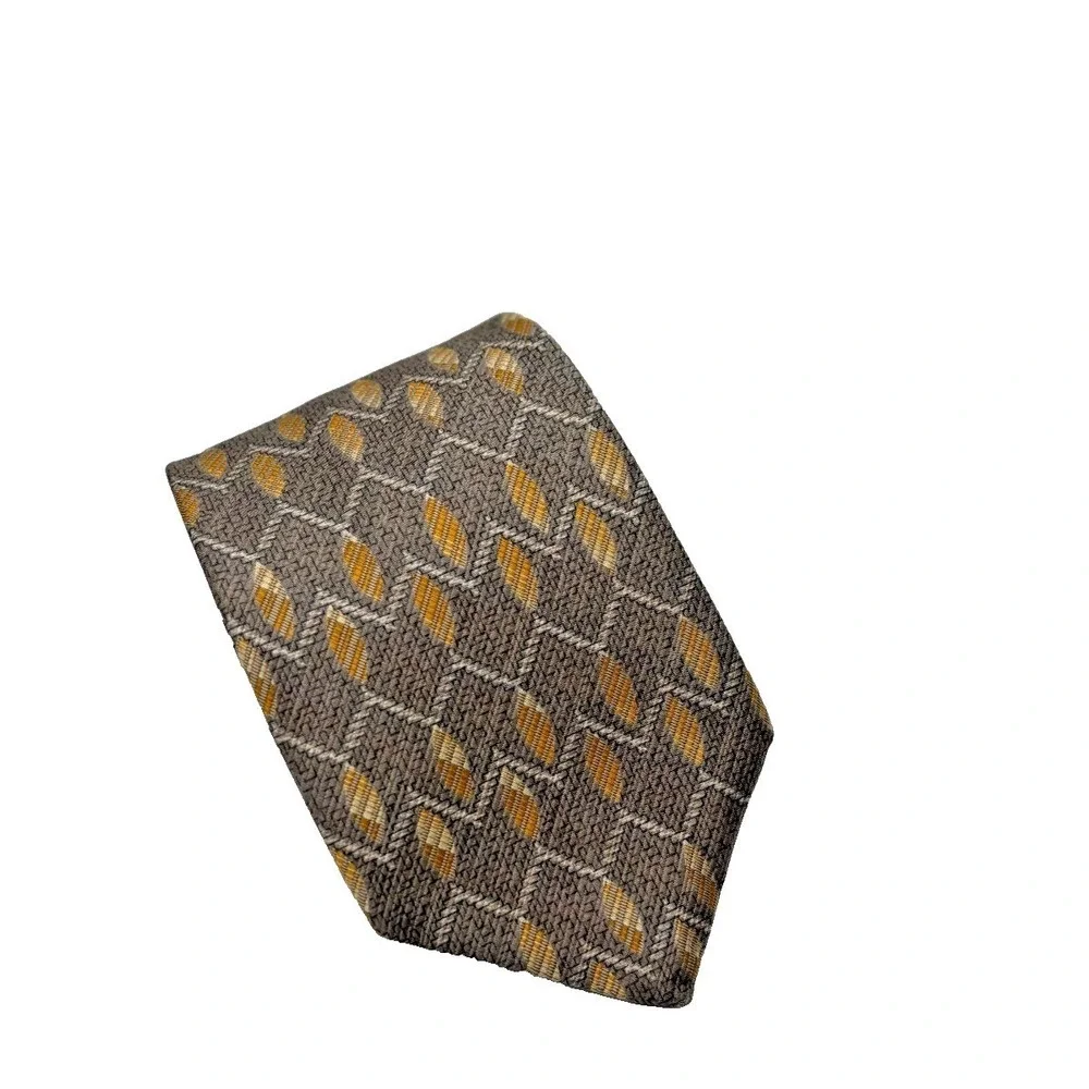 Vintage Robert Talbott Silk Woven Tie Gray‎ Gold 